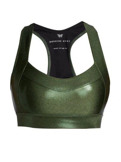 Heroine Sport Two-tone Metallic Racer Bra In Army