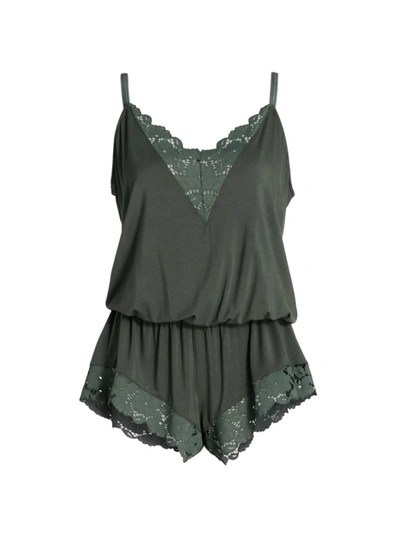 Eberjey Naya Lace-trim Romper In Kelp