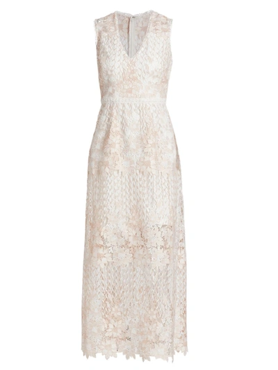 ml Monique Lhuillier Lace Midi A-line Dress In Ivory Blush
