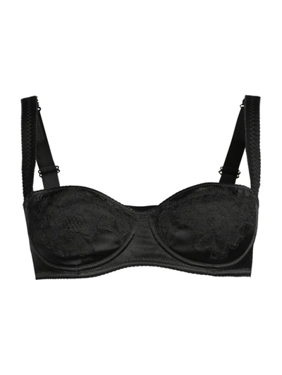 Dolce & Gabbana Lace Embroidered Silk Satin Bra In Black