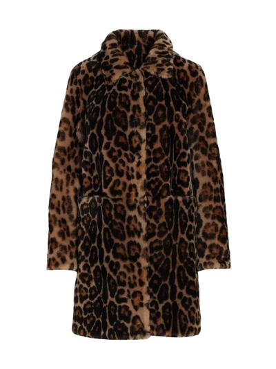 The Fur Salon Leopard Print Shearling Topper Coat In Animal Print