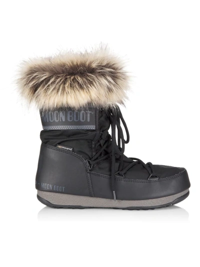 Moon Boot Monaco Faux Fur-trimmed Shell And Faux Leather Snow Boots In Black