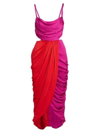 Amur Persey Twist-strap Colorblock Dress In Raspberry Sorbet