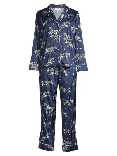 Averie Sleep Two-piece Zebra Print Pajama Set In Deep Blue