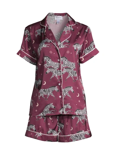 Averie Sleep Isabis Two-piece Satin Pajama Set In Berry Red Multi