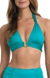 La Blanca Island Goddess Shirred Strap Bikini Top In Blue