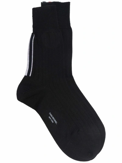 Thom Browne Grosgrain-trim Ankle Socks In Black
