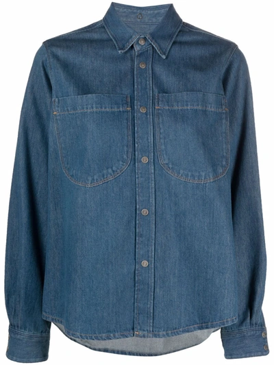 Diesel Drape Detail Long-sleeve Denim Shirt In Blue