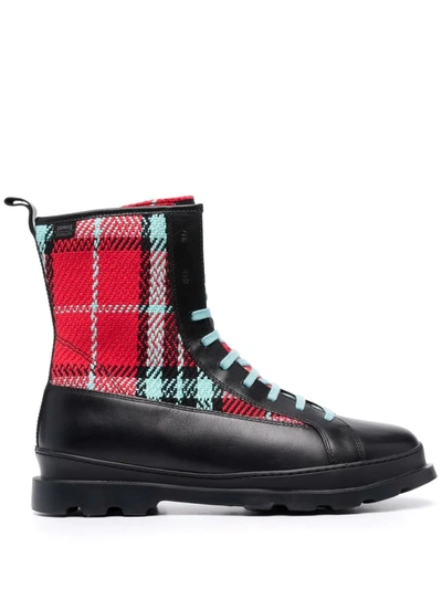 Camper Check-print Boots In Black