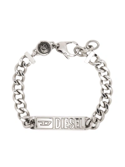 Diesel Logo-engraved Id Bracelet In Silver