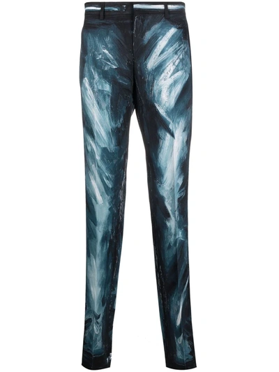 Moschino Paint Stroke-print Trousers In Blue