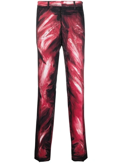 Moschino Paint Stroke-print Trousers In Red