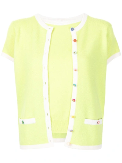 Pre-owned Chanel 1990s Colourful Buttons Short-sleeved Cardigan In Green