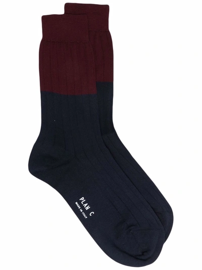 Plan C Ribbed Cotton Socks In Blue