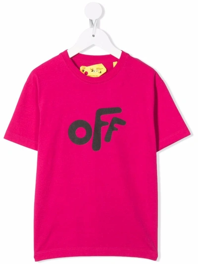 Off-white Kids' Logo Crew-neck T-shirt In Pink