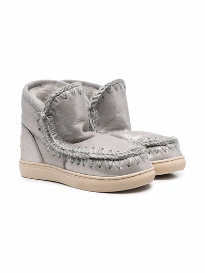 Mou Kids' Metallic-effect Eskimo Boots In Silver