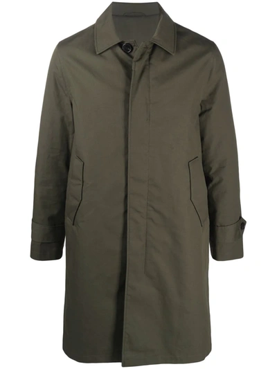 Officine Generale Collared Mid-length Coat In Olive