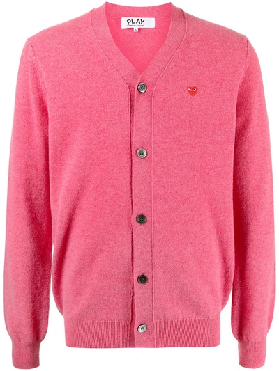 Comme Des Garçons Play Heart Patch Cardigan In Pink