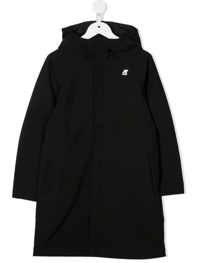 K-way Teen Logo-patch Hooded Coat In Black