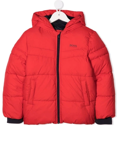 Bosswear Kids' Logo-print Padded Hooded Coat In Red