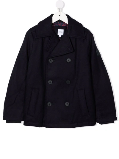 Bosswear Kids' Logo-patch Double-breasted Coat In Blue