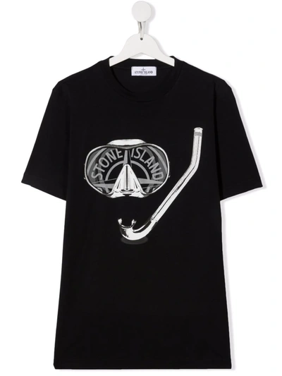 Stone Island Junior Teen Snorkel-print T-shirt In Black