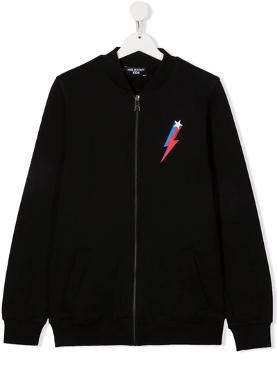 Neil Barrett Teen Logo-print Zip-up Jacket In Black