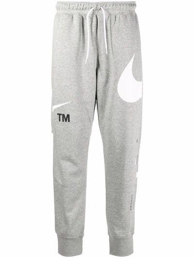 Nike Swoosh Drawstring Cotton Track Pants In Grey