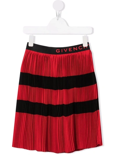 Givenchy Kids' Logo Pleated Shift Skirt In Nero/rosso
