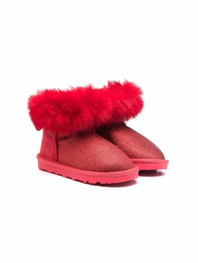 Monnalisa Kids' Faux Fur-trimmed Suede Ankle Boots In Red