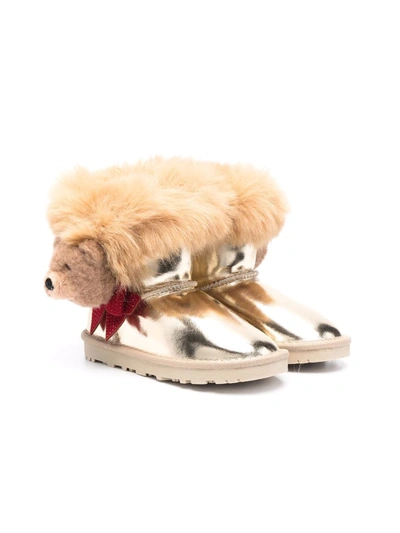 Monnalisa Kids' Faux-fur Detail Ankle Boots In Gold