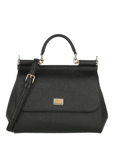 Dolce & Gabbana Sicily Leather Shoulder Bag In Black