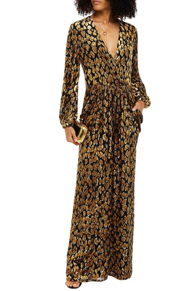 Valentino Leopard-print Metallic Fil Coupé Silk Jumpsuit In Black