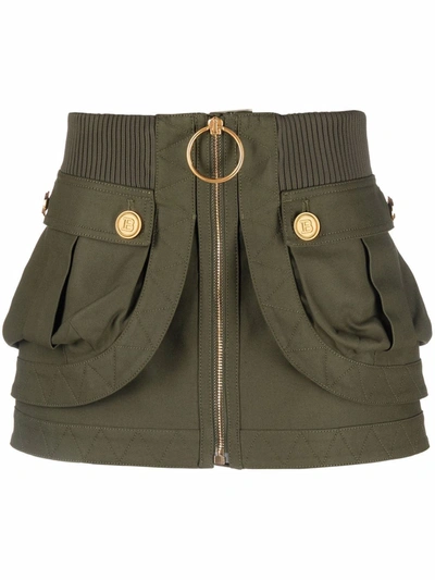 Balmain Short Low-rise Denim Mini Skirt Khaki Green