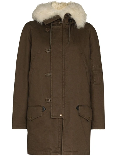 Saint Laurent Shearling-lined Hooded Parka Coat In Green