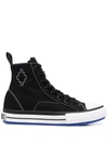 MARCELO BURLON COUNTY OF MILAN EMBROIDERED CROSS HIGH VULCANIZED SNEAKERS