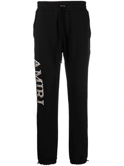 Amiri Black Embroidered Leopard Logo Track Pants