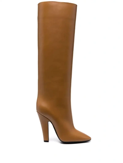 Saint Laurent Leather 68 Knee-high Boots 110 In Brown