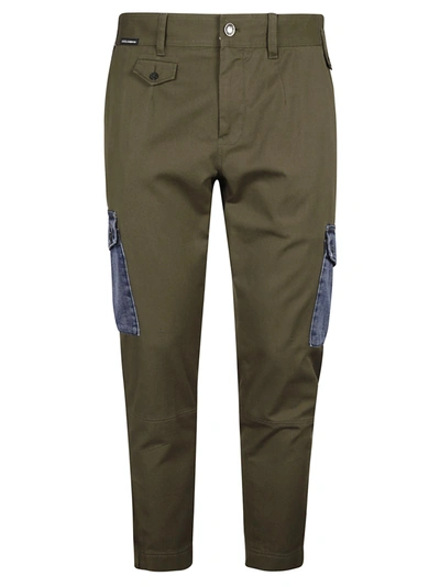 Dolce & Gabbana Patched Pocket Cropped Cargo Pants In Green
