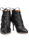 CHARLOTTE OLYMPIA CUTOUT PLEATED LEATHER ANKLE BOOTS,3074457345627505165