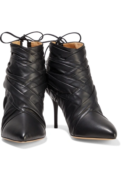 Charlotte Olympia Cutout Pleated Leather Ankle Boots In Black