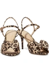 CHARLOTTE OLYMPIA PATRICE BOW-EMBELLISHED LEOPARD-PRINT SATIN SANDALS,3074457345627541984