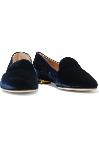 Charlotte Olympia Nocturnal Embroidered Velvet Slippers In Navy