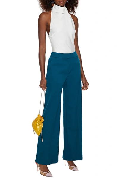 Oscar De La Renta Wool-blend Twill Wide-leg Pants In Petrol