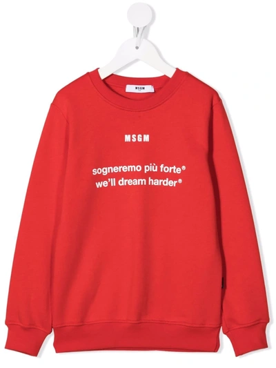 Msgm Teen Logo-print Cotton Sweatshirt In Red