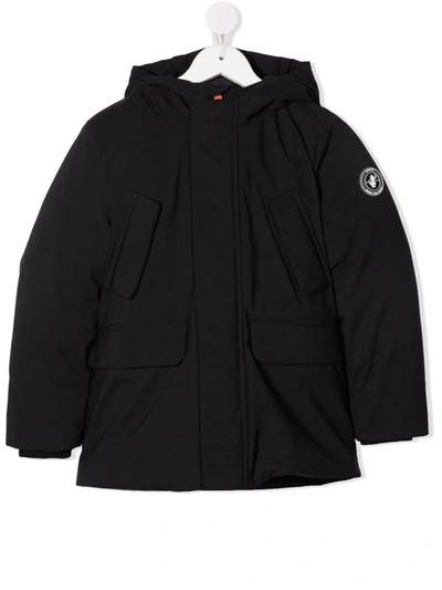 Save The Duck Kids' Logo-patch Padded Hooded Jacket In Black