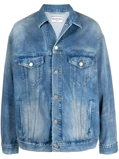 Balenciaga Spray Paint Logo Denim Jacket In Blue ModeSens