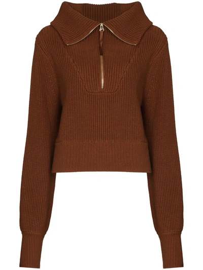 Varley Mentone Half-zip Cotton Sweater In Brown