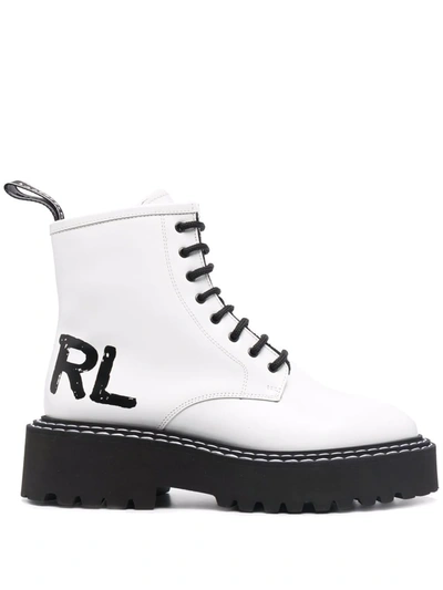 Karl Lagerfeld Patrol Ii Lace-up Boots In Weiss
