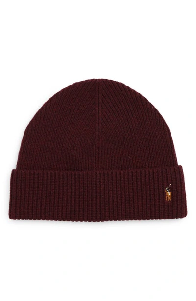 Polo Ralph Lauren Signature Merino Cuff Beanie In Classic Wine